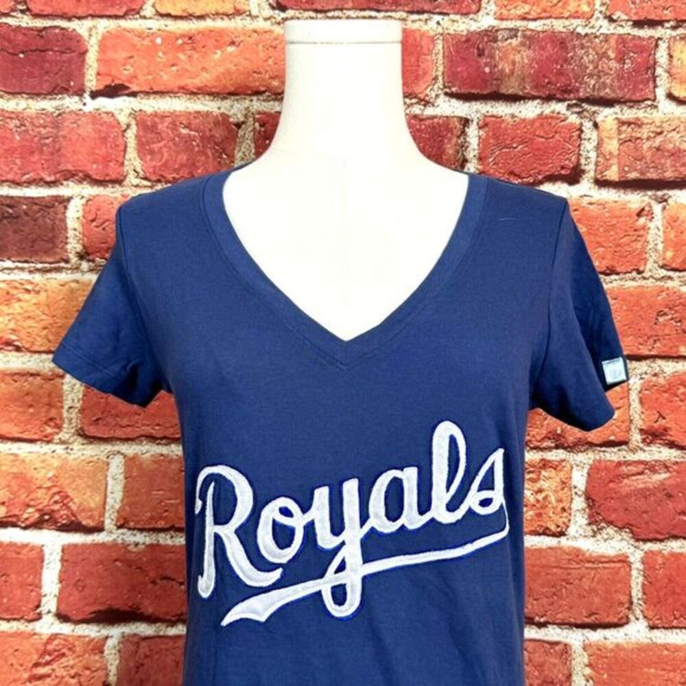 '47 Brand Women's Size Medium Blue Kansas City Royals V Neck Short Sleeve Tee‎